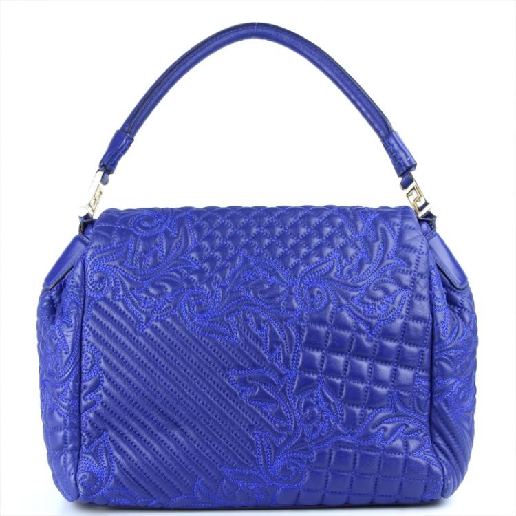 Pre Owned Versace Blue Embossed Leather Talia Vanitas Shoulder Bag