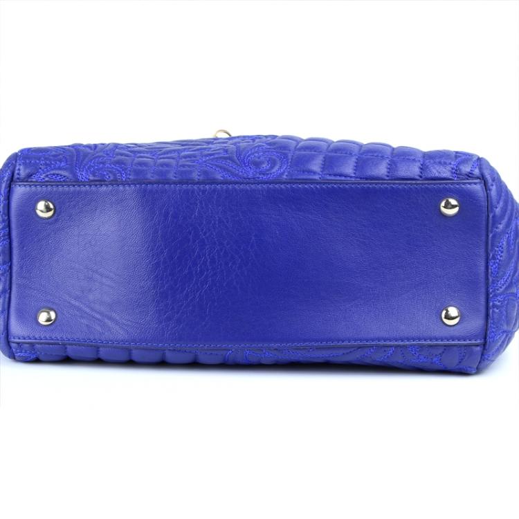 Pre Owned Versace Blue Embossed Leather Talia Vanitas Shoulder Bag