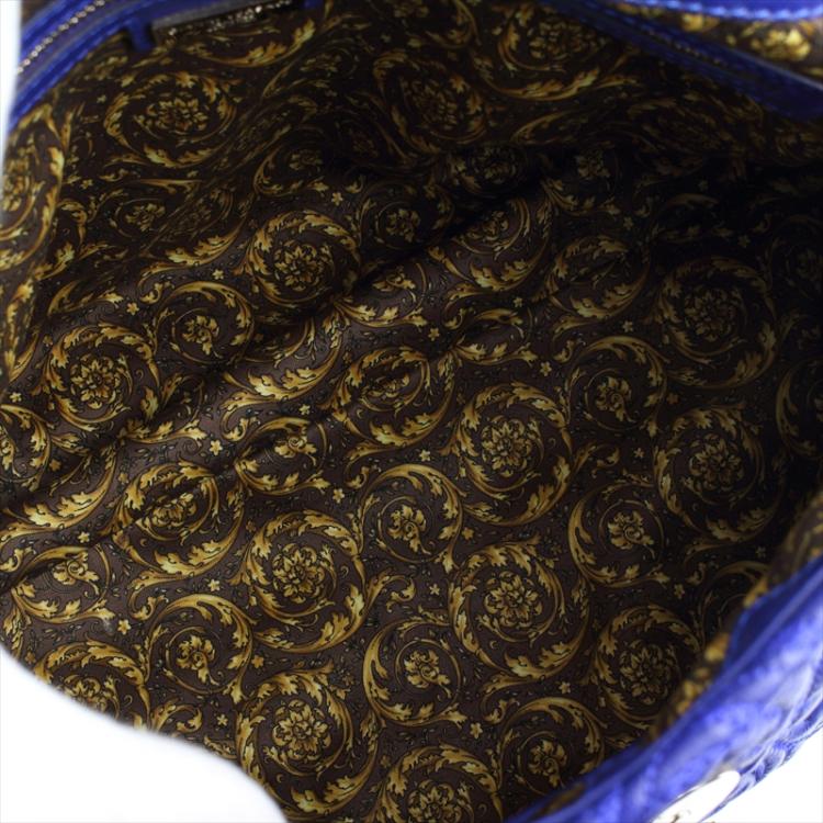 Pre Owned Versace Blue Embossed Leather Talia Vanitas Shoulder Bag