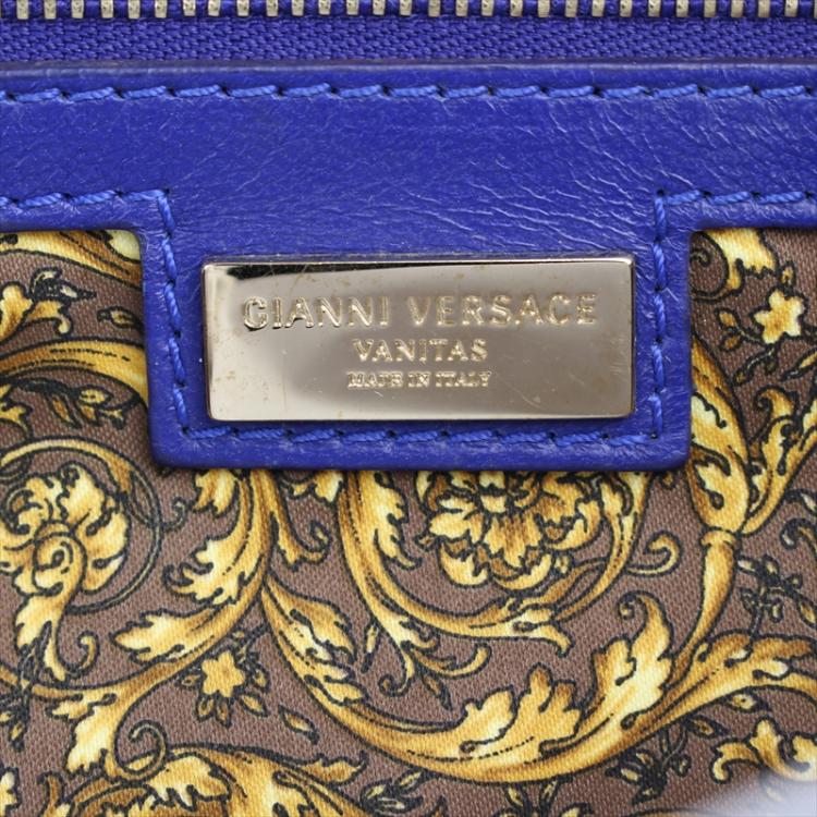 Pre Owned Versace Blue Embossed Leather Talia Vanitas Shoulder Bag