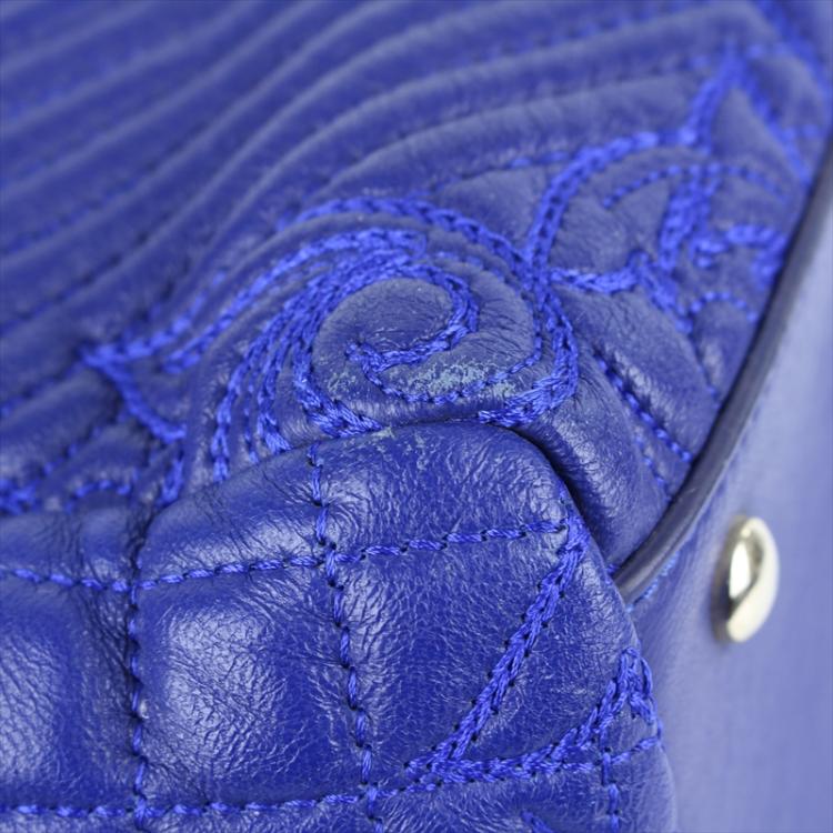Pre Owned Versace Blue Embossed Leather Talia Vanitas Shoulder Bag