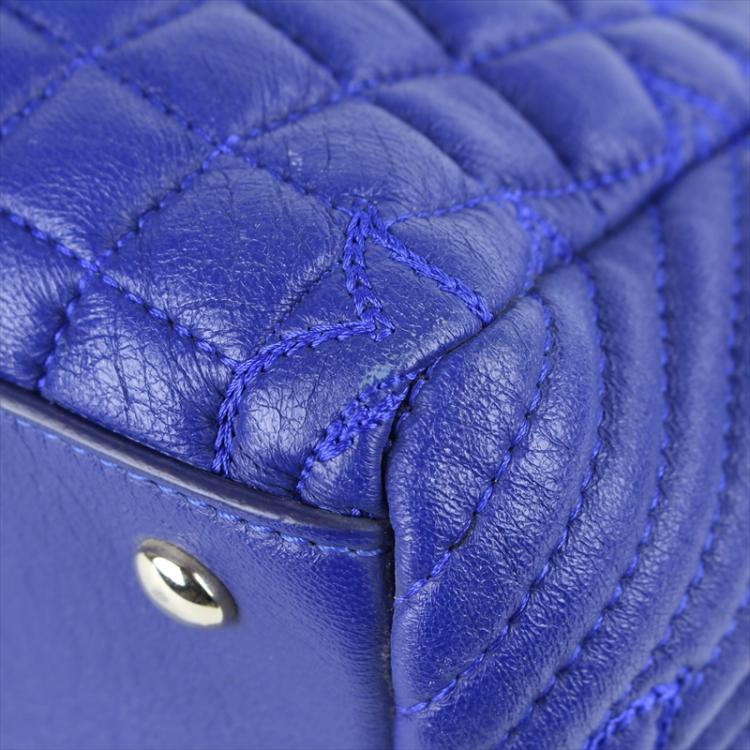 Pre Owned Versace Blue Embossed Leather Talia Vanitas Shoulder Bag