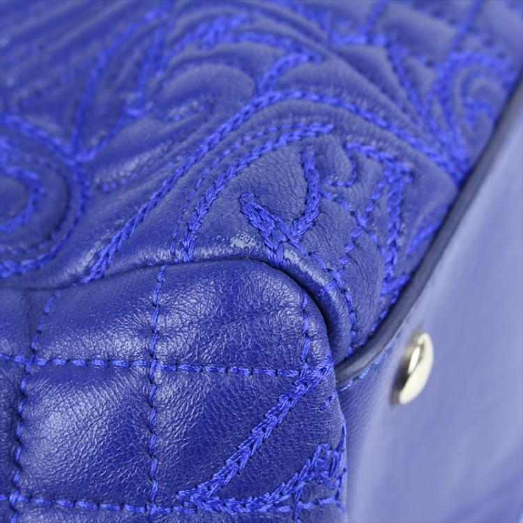 Pre Owned Versace Blue Embossed Leather Talia Vanitas Shoulder Bag