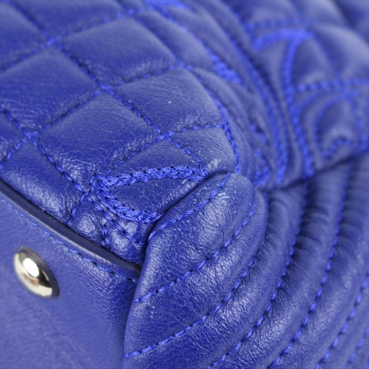 Pre Owned Versace Blue Embossed Leather Talia Vanitas Shoulder Bag