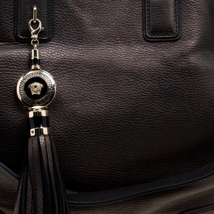 Pre Owned Versace Gun Metal Leather Elettra Vanitas Tote