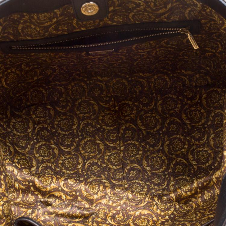 Pre Owned Versace Gun Metal Leather Elettra Vanitas Tote