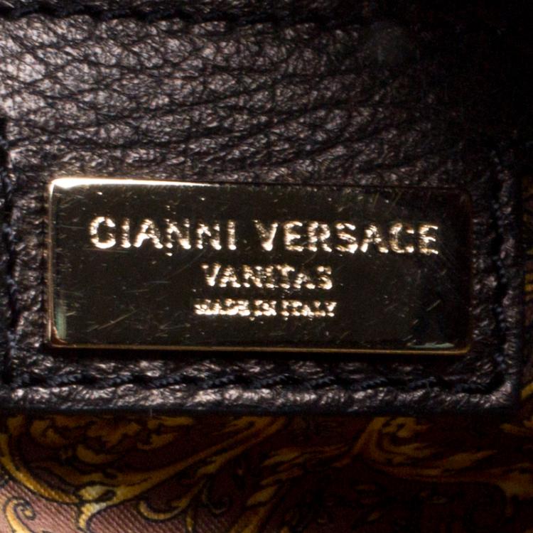 Pre Owned Versace Gun Metal Leather Elettra Vanitas Tote