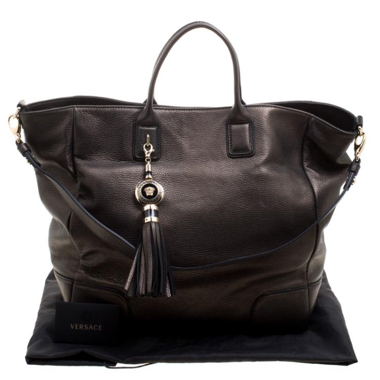 Pre Owned Versace Gun Metal Leather Elettra Vanitas Tote