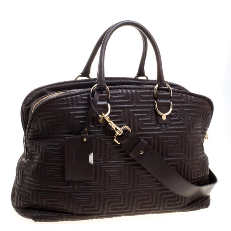 Pre Owned Versace Couture Dark Brown Leather Signature Top Handle Bag