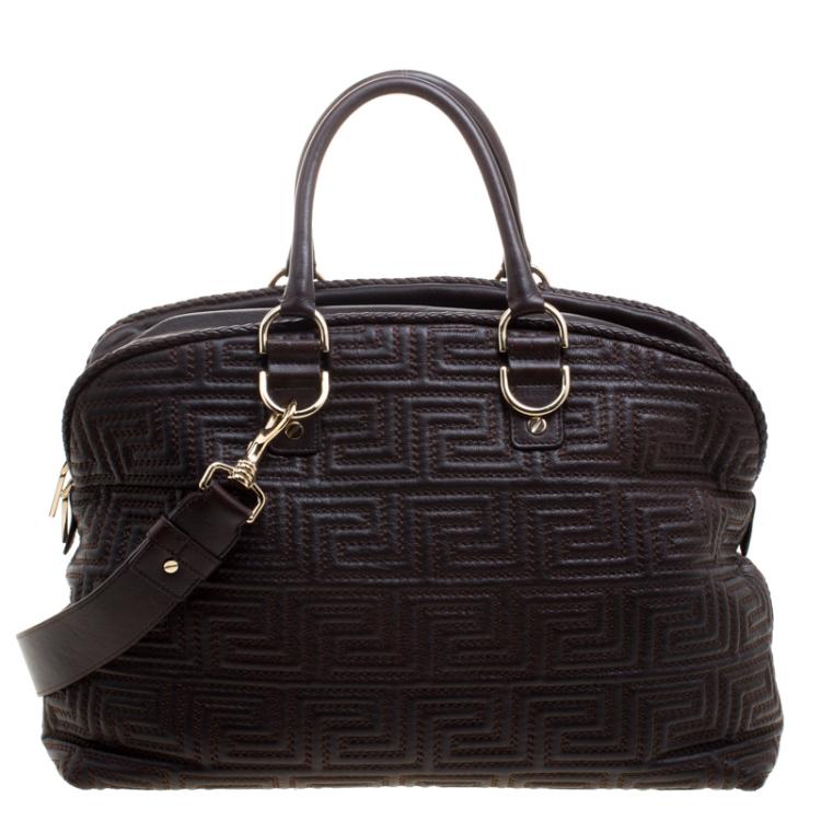 Pre Owned Versace Couture Dark Brown Leather Signature Top Handle Bag