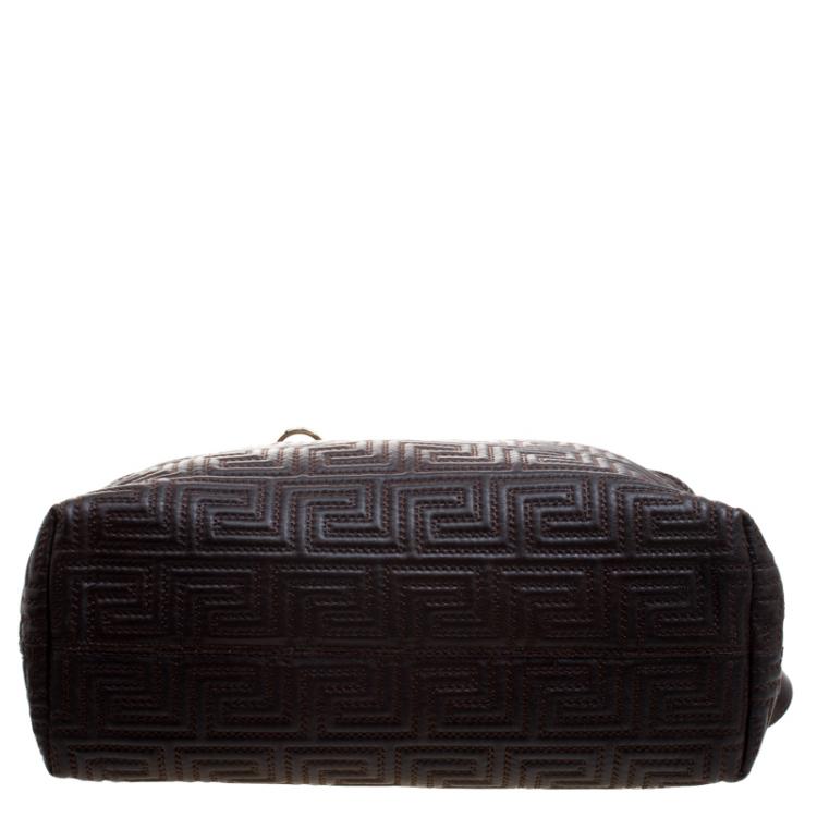Pre Owned Versace Couture Dark Brown Leather Signature Top Handle Bag