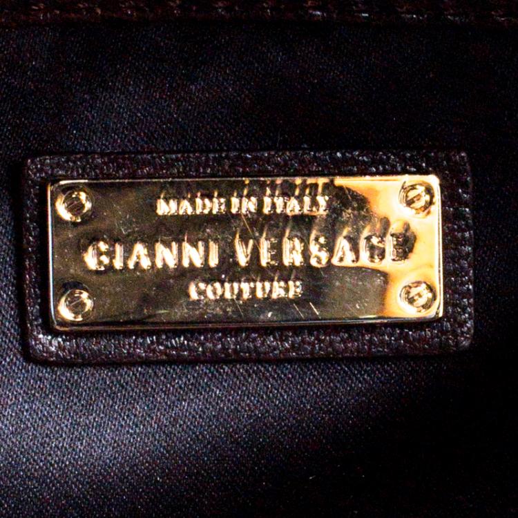 Pre Owned Versace Couture Dark Brown Leather Signature Top Handle Bag