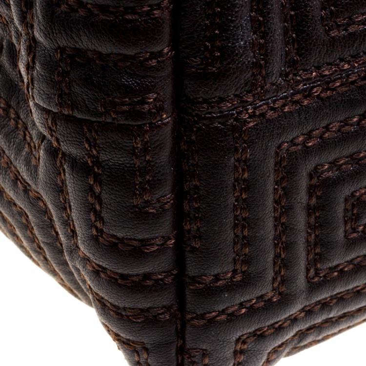 Pre Owned Versace Couture Dark Brown Leather Signature Top Handle Bag