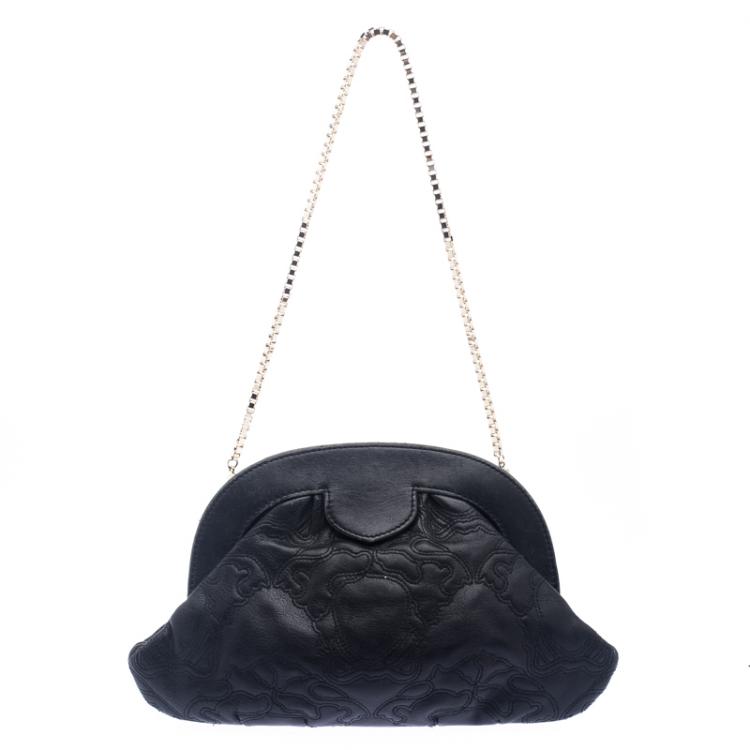 Pre Owned Versace Black Leather Frame Clutch