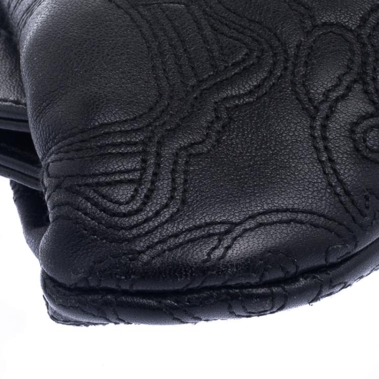 Pre Owned Versace Black Leather Frame Clutch
