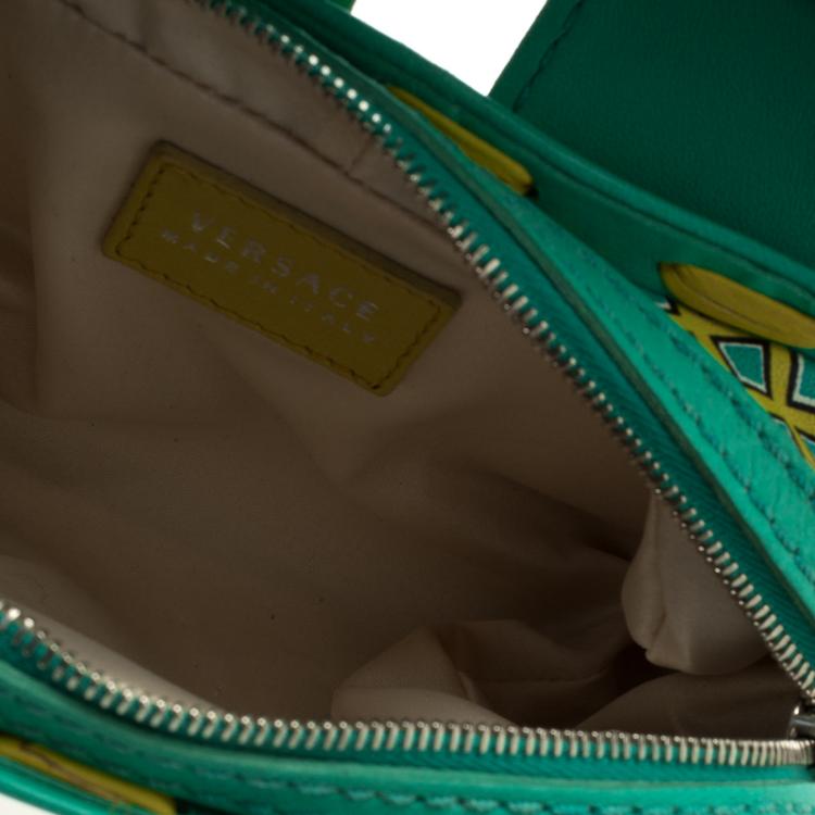 Pre Owned Versace Green/Yellow Printed Leather Crossbody Bag