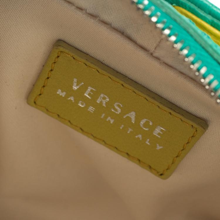 Pre Owned Versace Green/Yellow Printed Leather Crossbody Bag