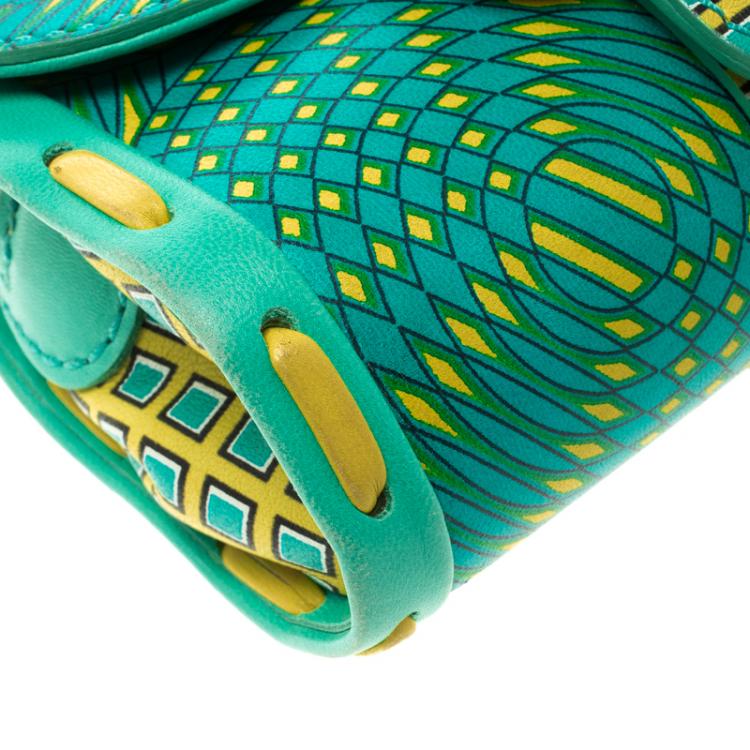 Pre Owned Versace Green/Yellow Printed Leather Crossbody Bag