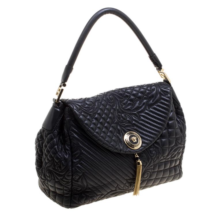 Pre Owned Versace Black Leather Medusa Top Handle Bag