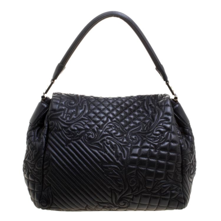 Pre Owned Versace Black Leather Medusa Top Handle Bag
