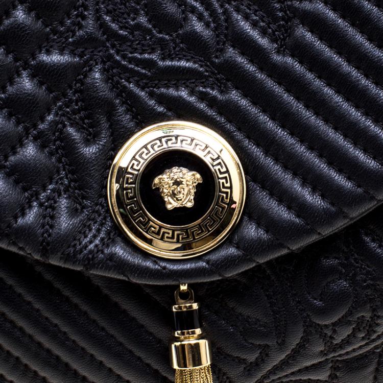 Pre Owned Versace Black Leather Medusa Top Handle Bag