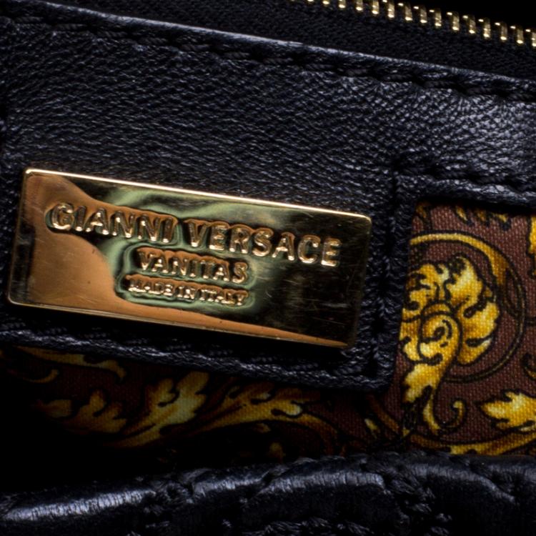 Pre Owned Versace Black Leather Medusa Top Handle Bag