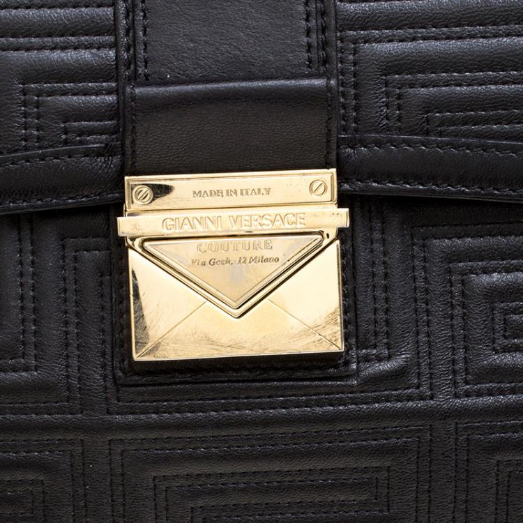 Pre Owned Versace Black Embossed Leather Braided Satchel