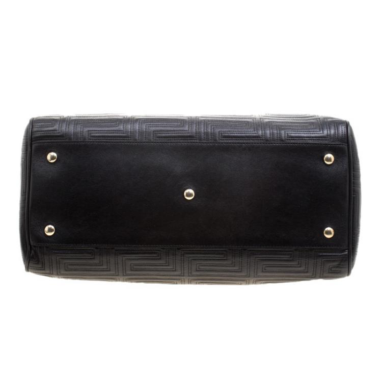 Pre Owned Versace Black Embossed Leather Braided Satchel