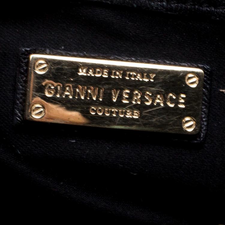 Pre Owned Versace Black Embossed Leather Braided Satchel
