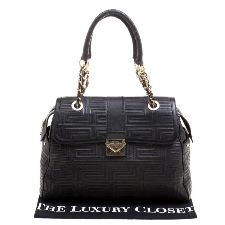 Pre Owned Versace Black Embossed Leather Braided Satchel