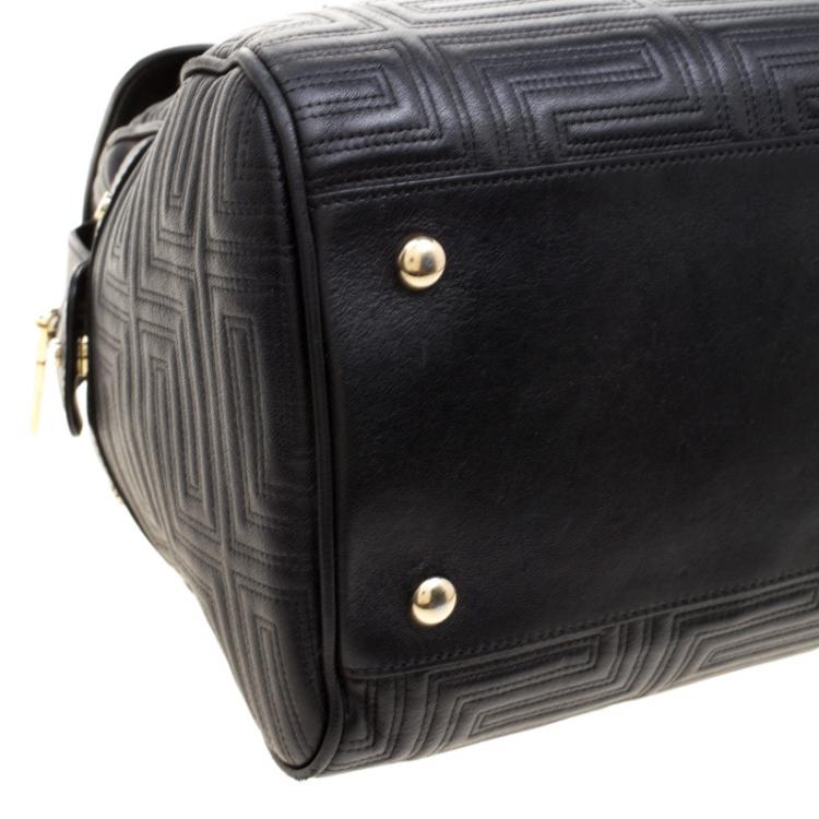 Pre Owned Versace Black Embossed Leather Braided Satchel