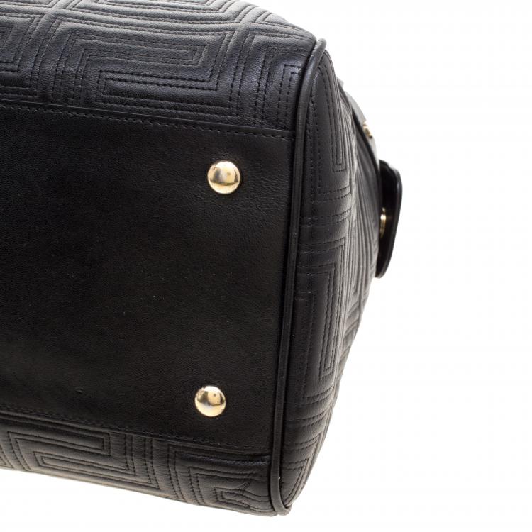 Pre Owned Versace Black Embossed Leather Braided Satchel