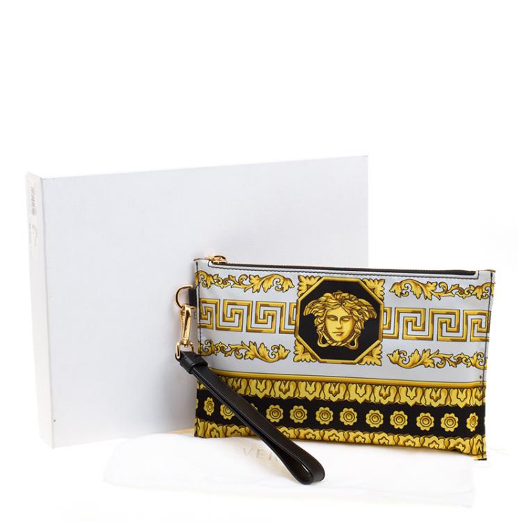 Pre Owned Versace Yellow Printed Nylon Cosmetic Pouch