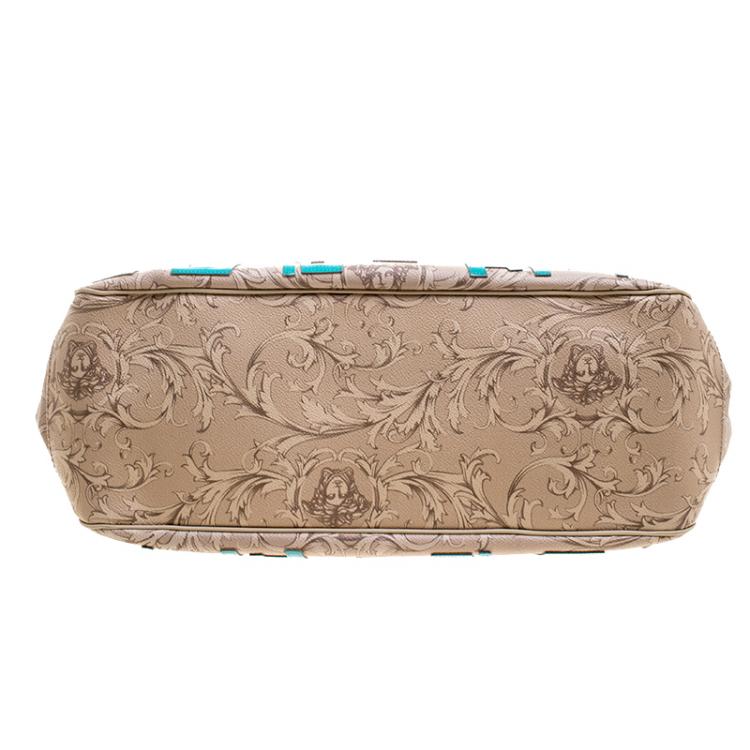 Pre Owned Versace Beige Medusa Print Leather Tote
