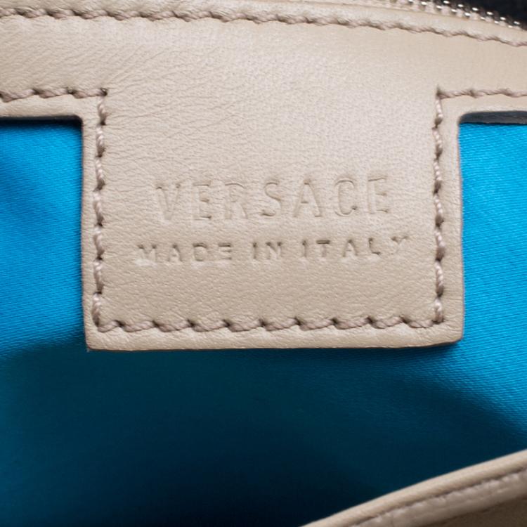 Pre Owned Versace Beige Medusa Print Leather Tote