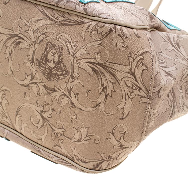 Pre Owned Versace Beige Medusa Print Leather Tote