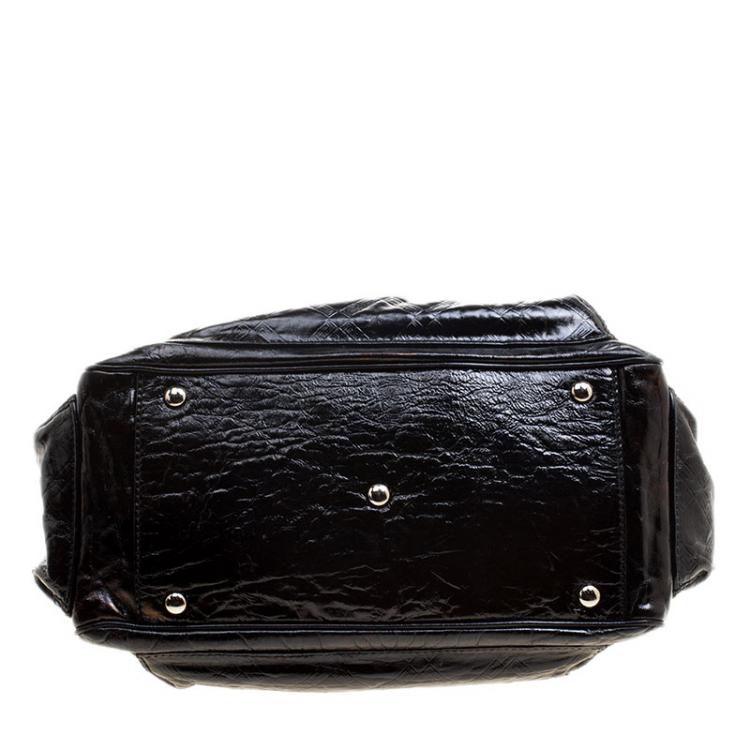 Pre Owned Versace Holographic Black Textured Patent Leather Satchel