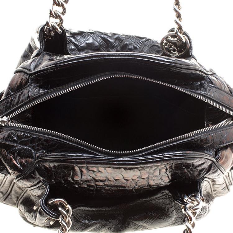 Pre Owned Versace Holographic Black Textured Patent Leather Satchel