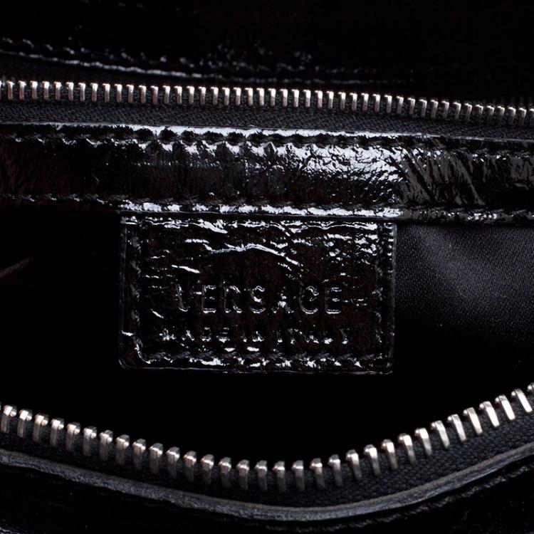 Pre Owned Versace Holographic Black Textured Patent Leather Satchel