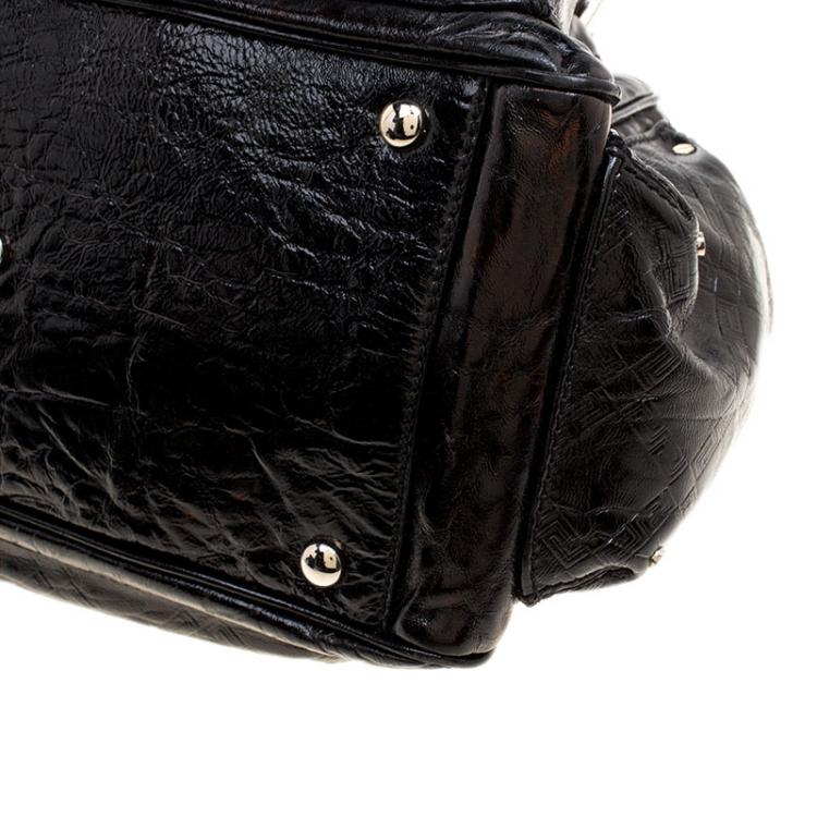Pre Owned Versace Holographic Black Textured Patent Leather Satchel