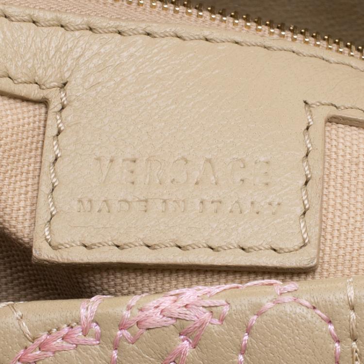 مملوكة مسبقًا Versace Beige/Pink Quilted Barocco Leather Top Handle Bag