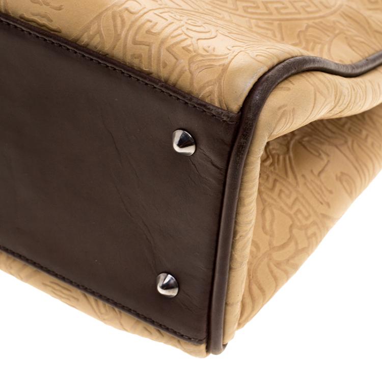 Pre Owned Versace Beige and Brown Medusa Embossed Leather Tote