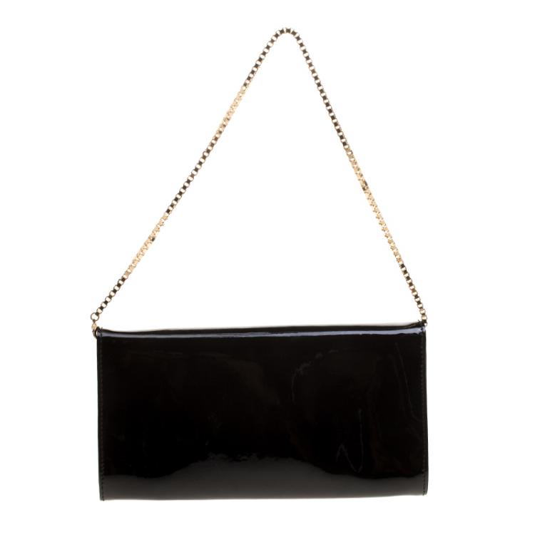 Pre Owned Versace Black Patent Leather  Medusa Logo Chain Clutch
