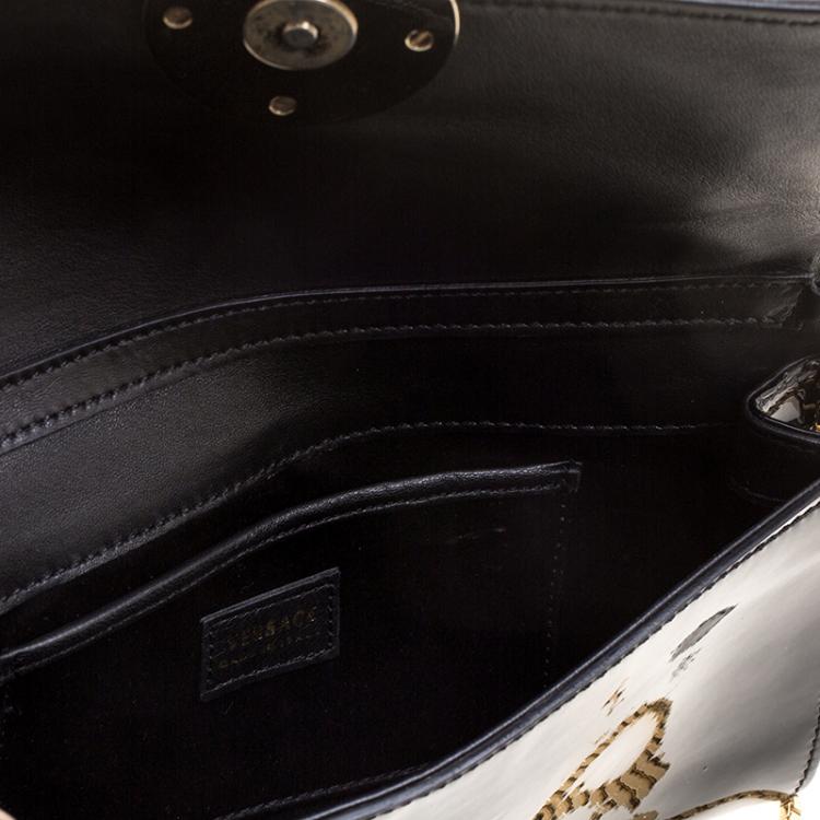 Pre Owned Versace Black Patent Leather  Medusa Logo Chain Clutch