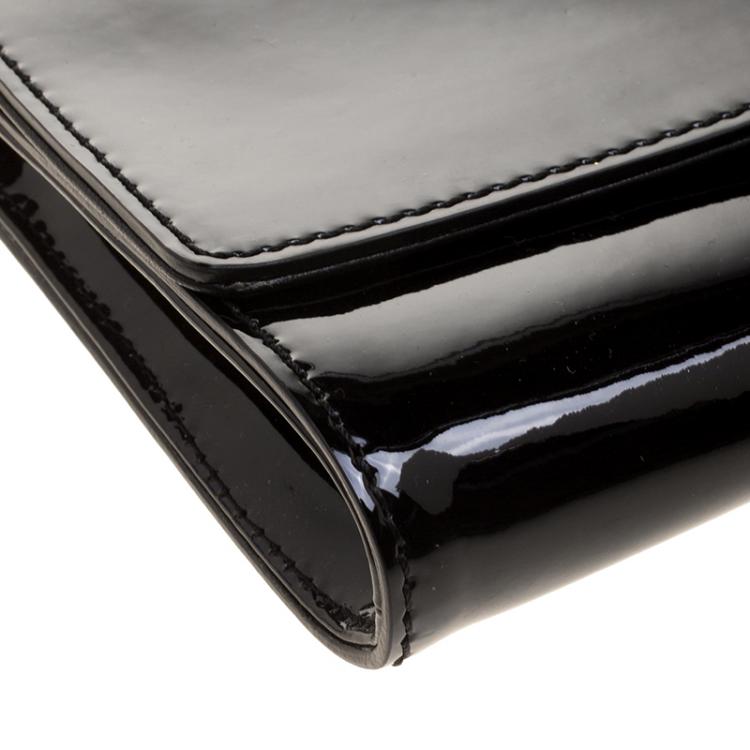 Pre Owned Versace Black Patent Leather  Medusa Logo Chain Clutch