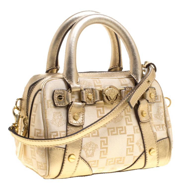 Pre Owned Versace Gold Canvas and Leather Medusa Satchel