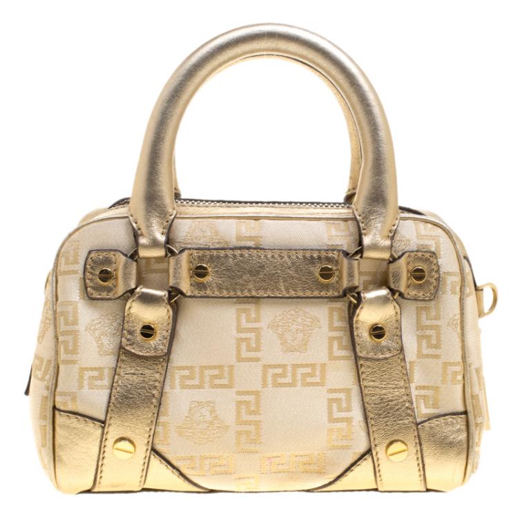 Pre Owned Versace Gold Canvas and Leather Medusa Satchel