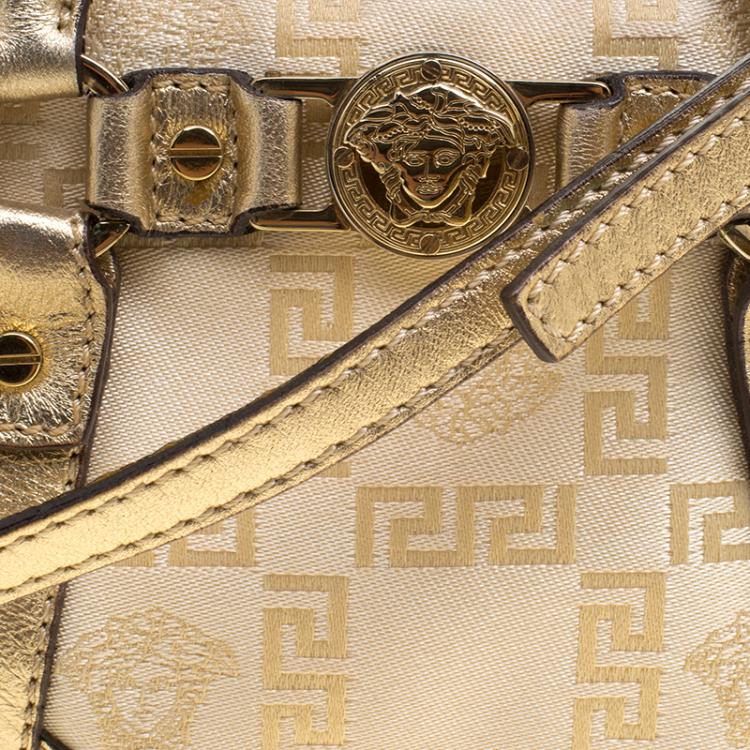Pre Owned Versace Gold Canvas and Leather Medusa Satchel