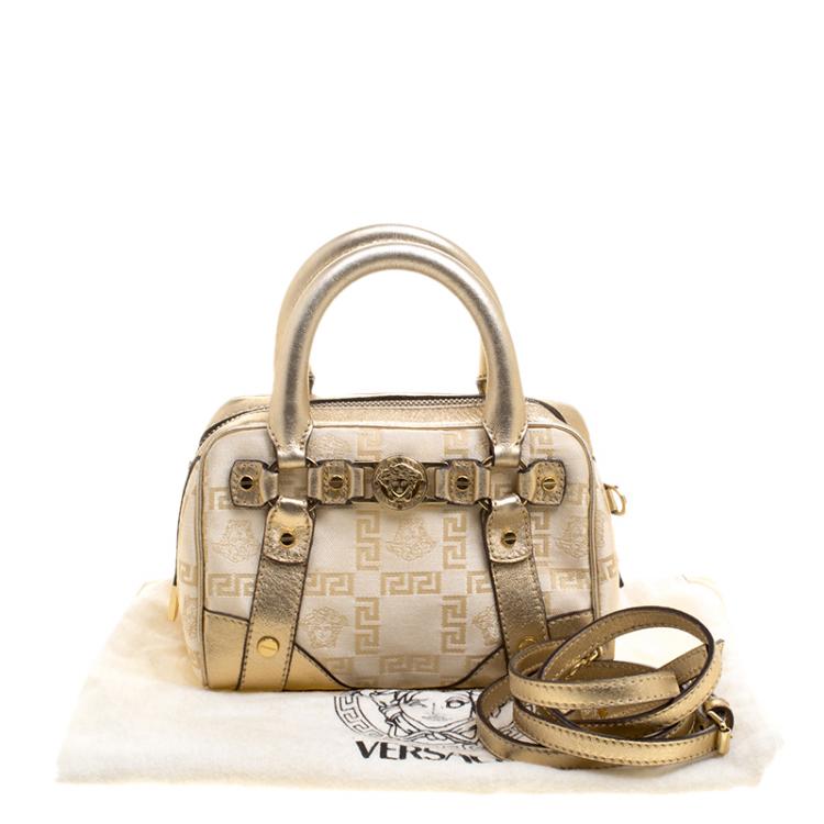 Pre Owned Versace Gold Canvas and Leather Medusa Satchel