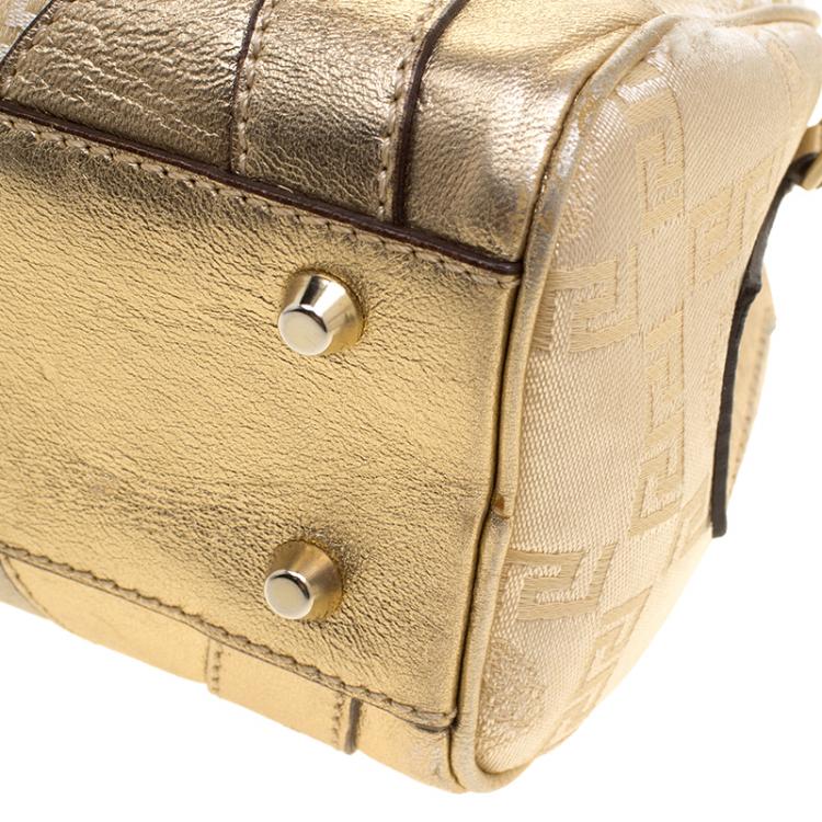 Pre Owned Versace Gold Canvas and Leather Medusa Satchel